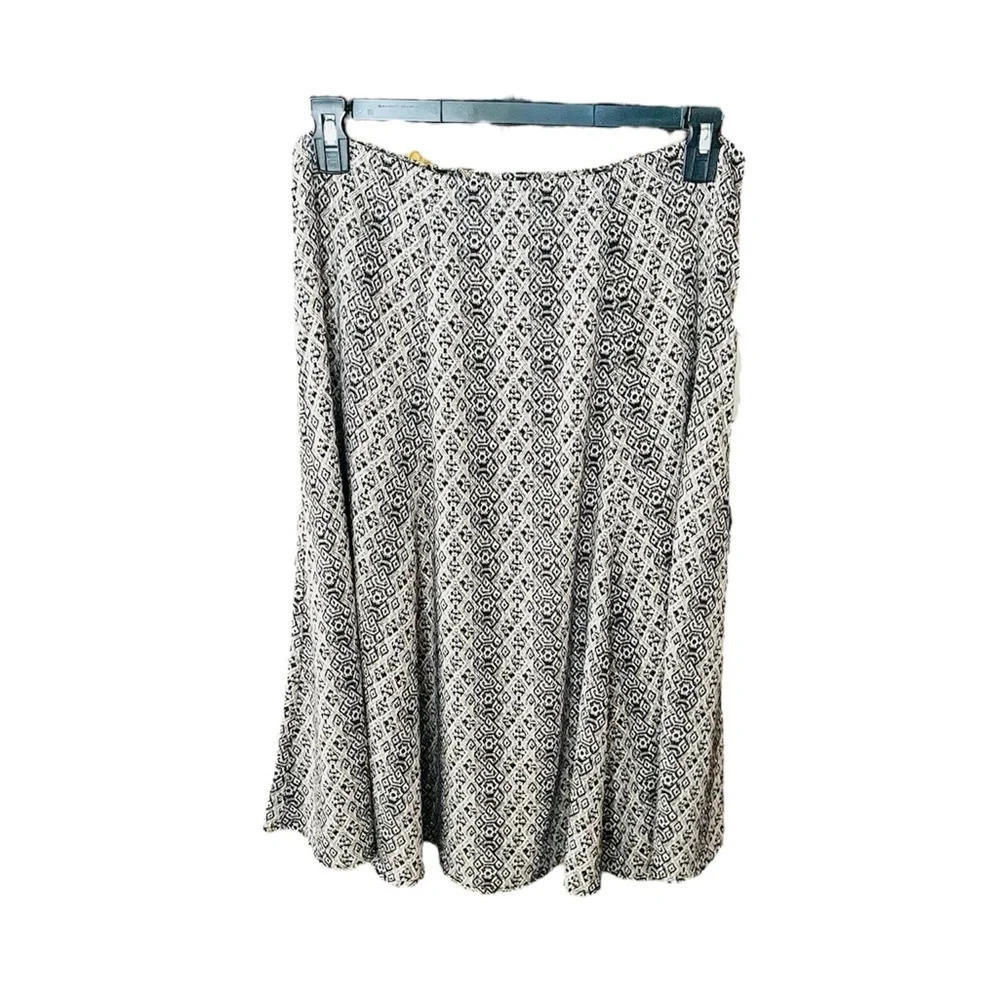 Christopher & Banks women’s lightweight a-line ikat midi skirt SZ 14 beige black
